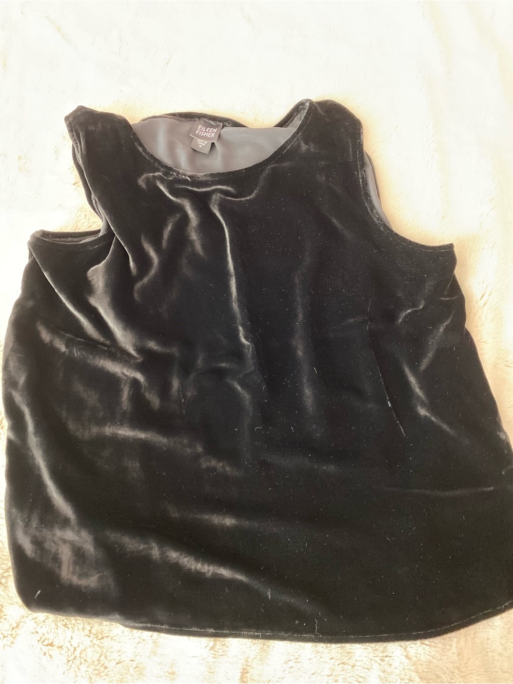 Eileen Fisher black silk blend sleeveless velvet blouse